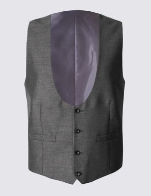 Grey Textured Tailored Fit Waistcoat